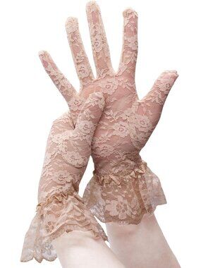 Women's Nude Lace 80s Wrist Length Floral Opera Tea Bridal Wedding Party Gloves